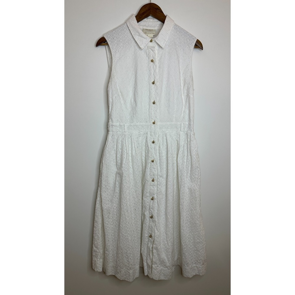 Kate Spade New York White Cotton Eyelet Sleeveless Button Front Dress *Altered - Picture 2 of 13